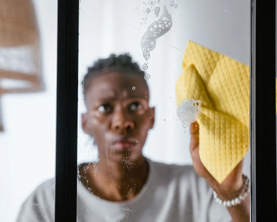 Professional cleaning interior window glass